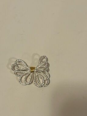 Silver tone Bow Statement Brooch with Gold tone Accent